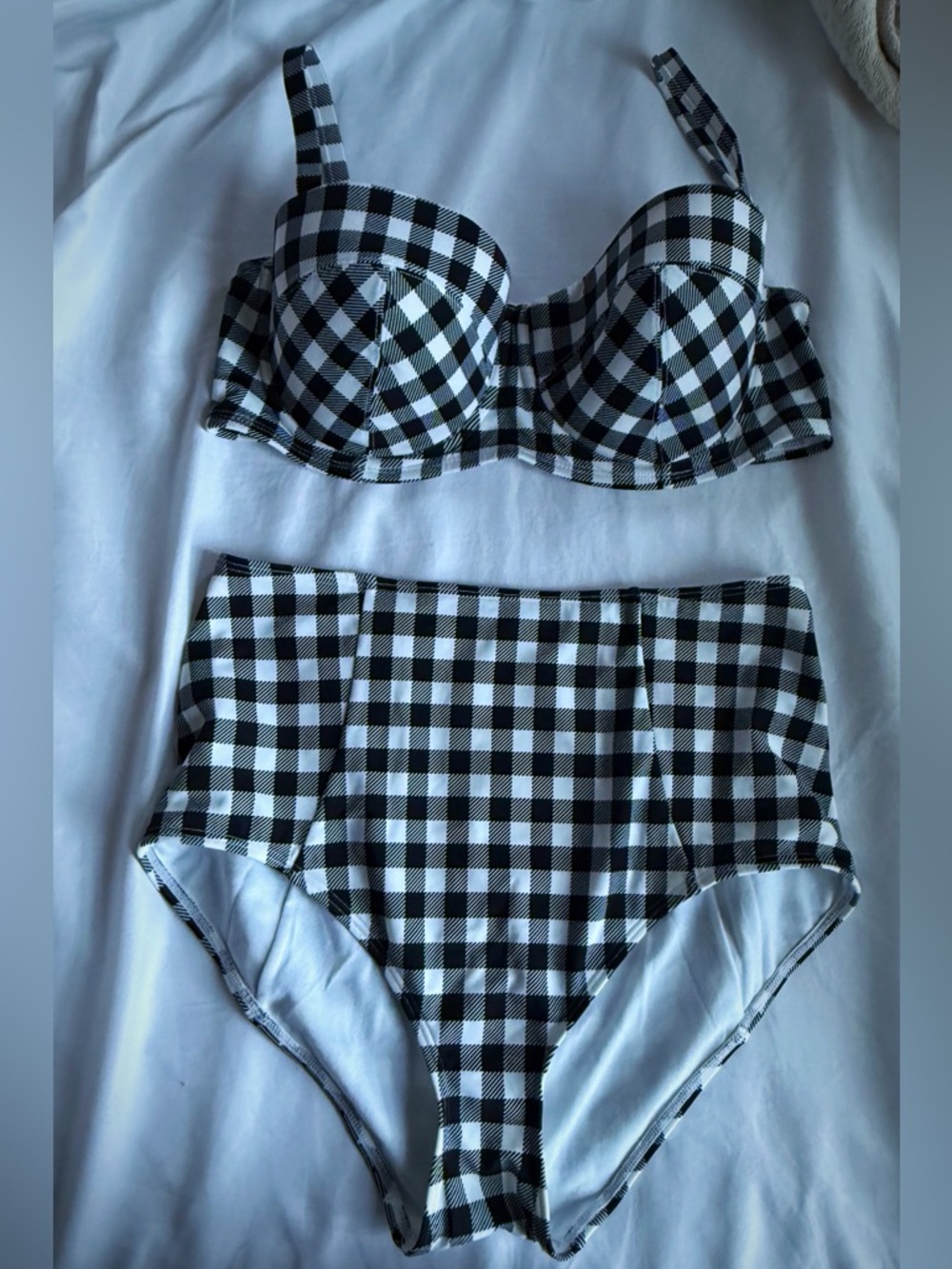 Black & White Gingham High-Waist Bikini Set